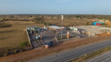 Service station frontage with quarry country in the background