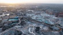 Evening panorama of the quarry basin and work roads