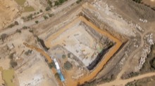 High-angle view of the rectangular extraction pit