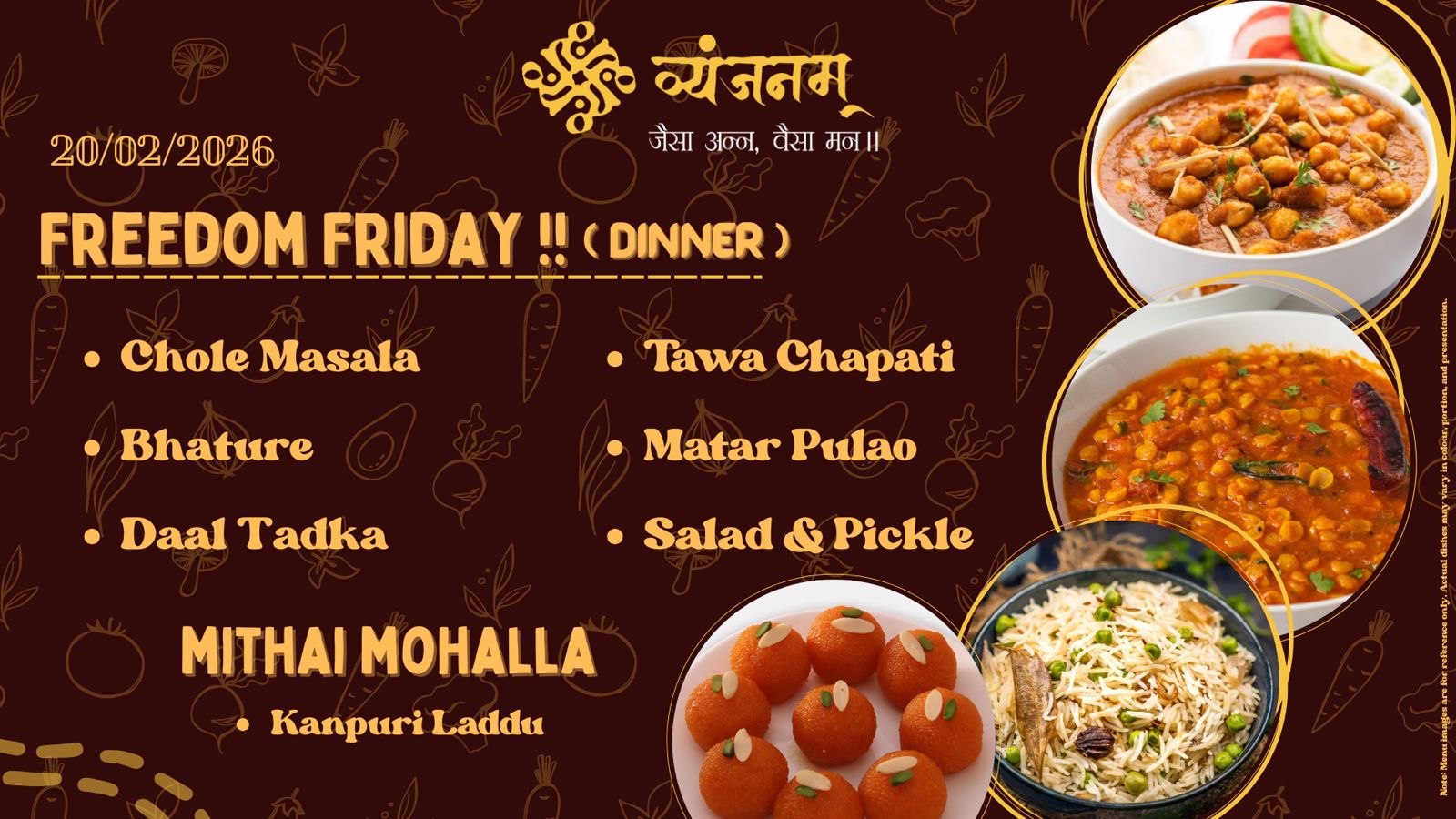 Freedom Friday – Friday Dinner menu at Vyanjanam