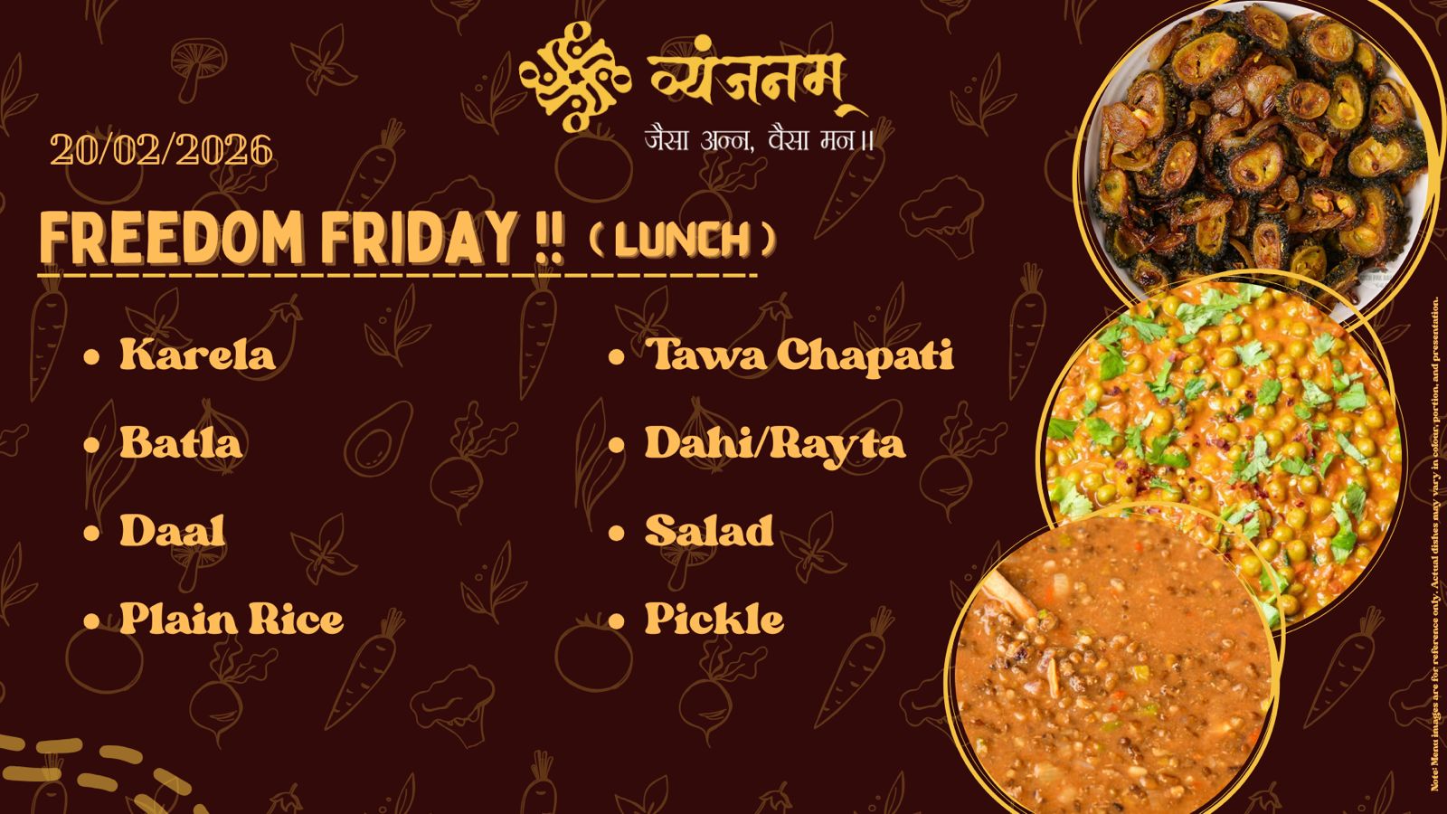 Freedom Friday – Friday Lunch menu at Vyanjanam