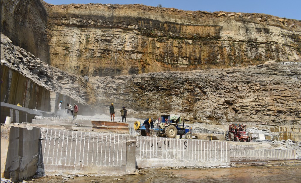 Stone cutting at quarry