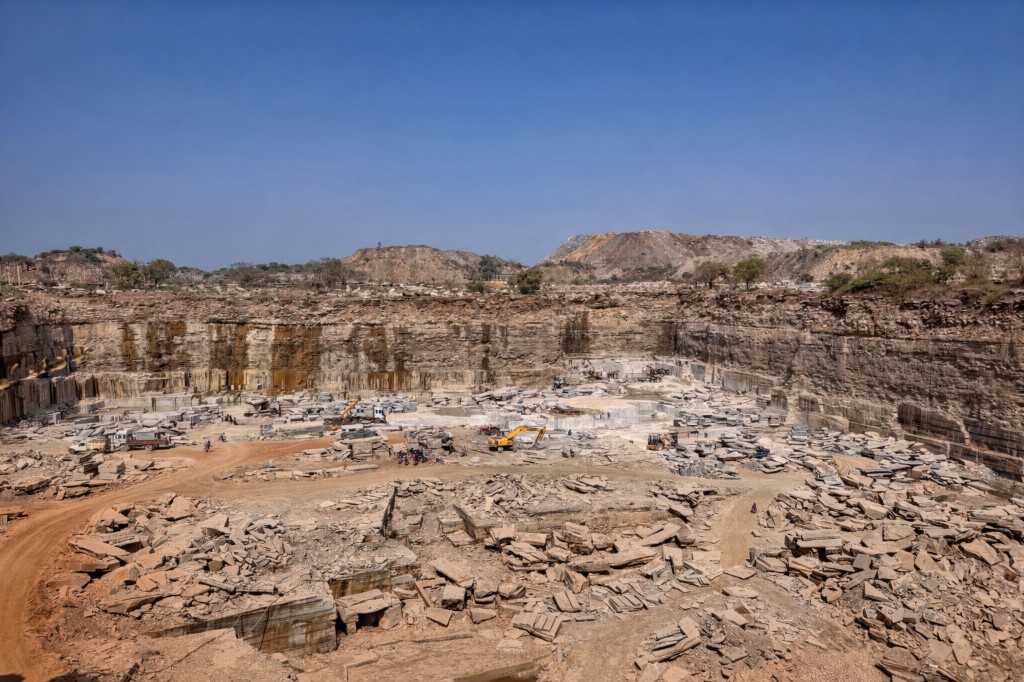 Sandstone quarry operations in Rajasthan