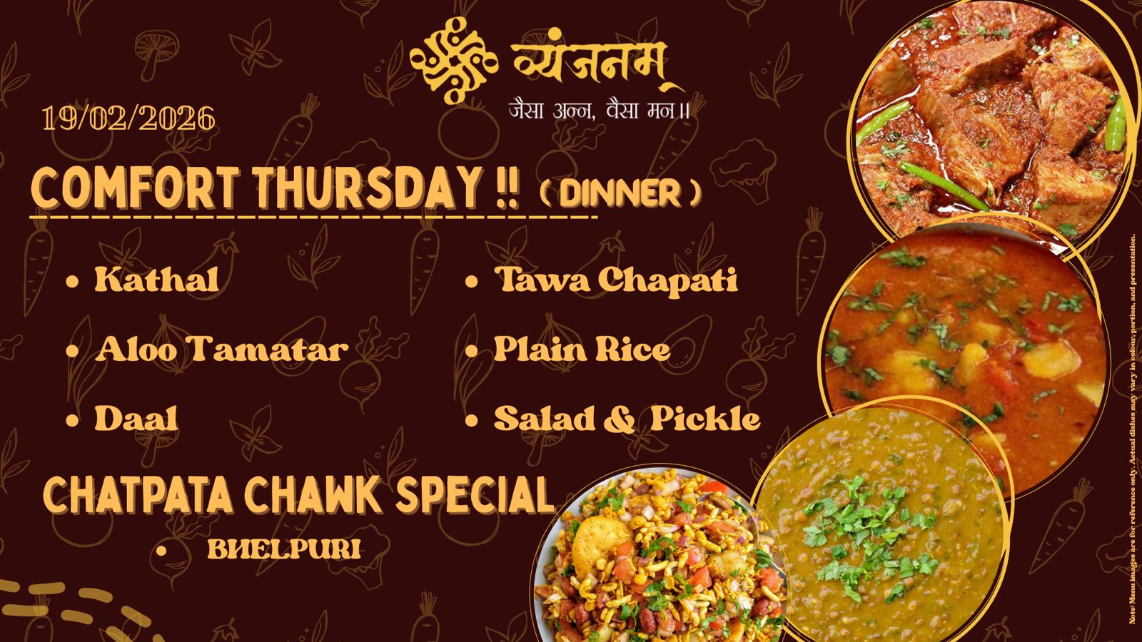 Comfort Thursday – Thursday Dinner menu at Vyanjanam