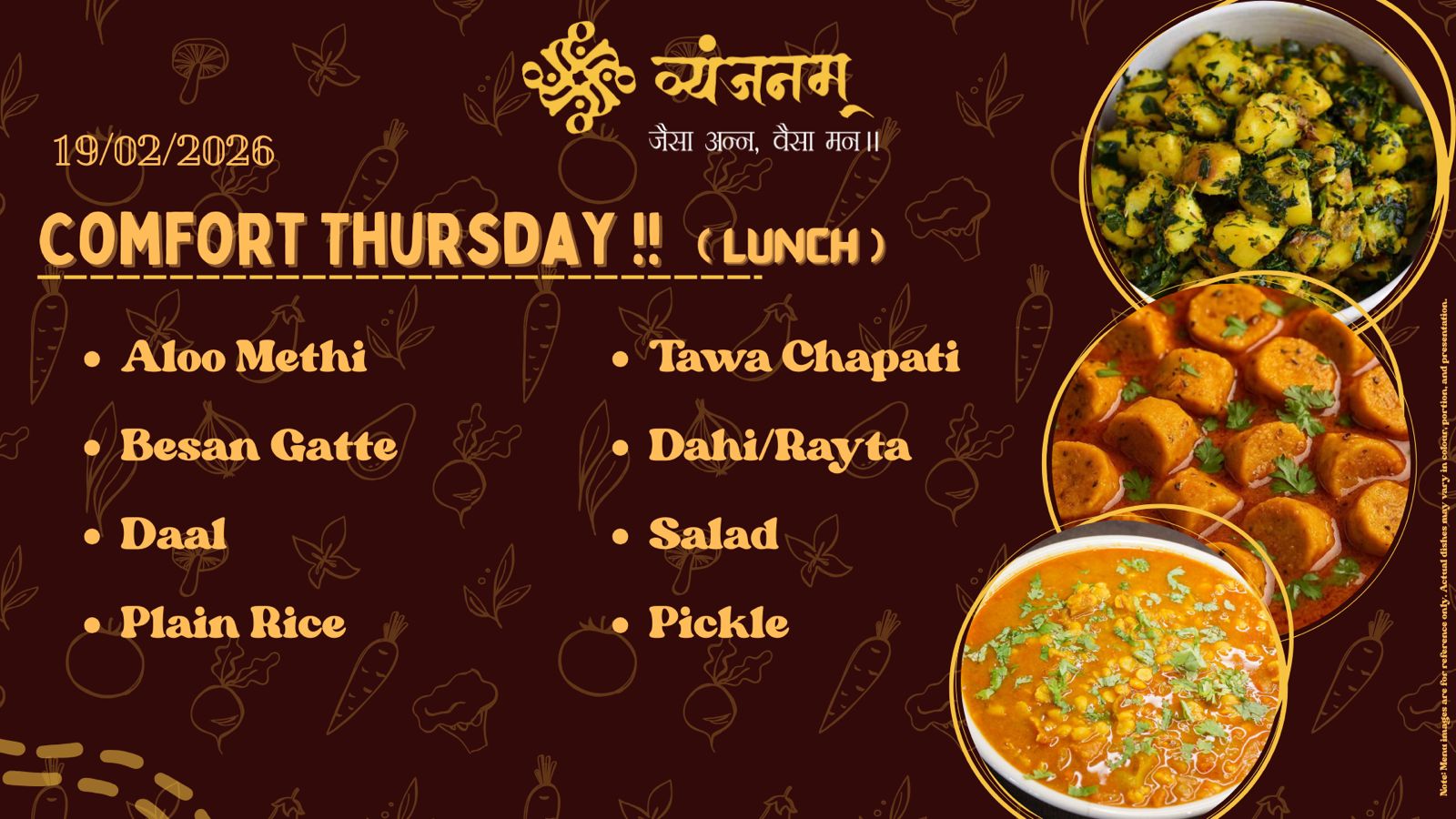 Comfort Thursday – Thursday Lunch menu at Vyanjanam