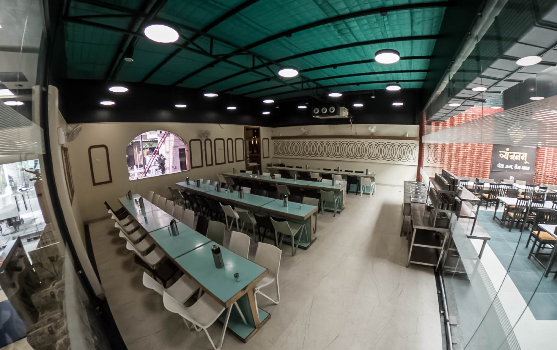 Upper interior view of the dining wing at Vyanjanam